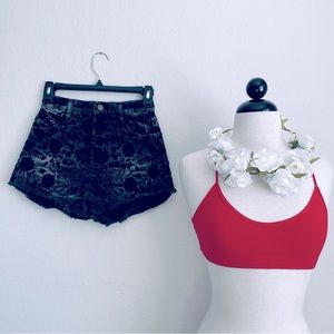 RARE Free People Distressed Floral Embroidered Shorts
